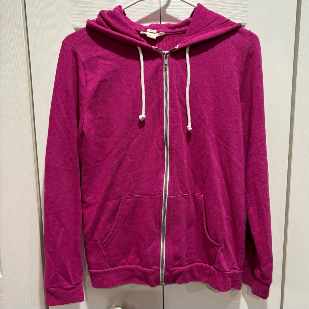 FOREVER 21 Women’s Pink & White Zip Up Hooded Hoodie Sweatshirt Jacket - size S